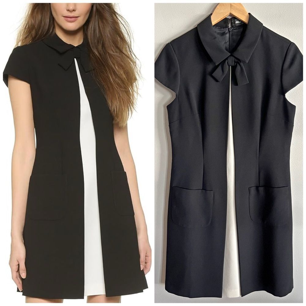 Jill Jill Stuart Black Bow Collar Shift Dress Ivory Inset Cap Sleeve Size 10